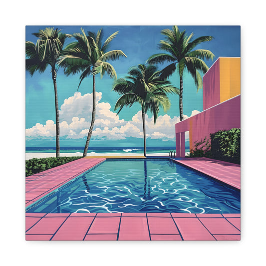 Vibrant Canvas Wall Art - Tropical Pool Paradise Decor, Beach House Wall Art, Vacation Vibes, Summer Aesthetic, Gift for Home